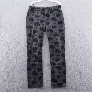Chicos‎ Womens Platinum Floral Flocked Jeans 1 Size 8 Gray Black Slim Straight